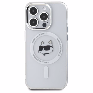 Karl Lagerfeld IML Metāla Choupette galva MagSafe apvalks iPhone 15 Pro - balts