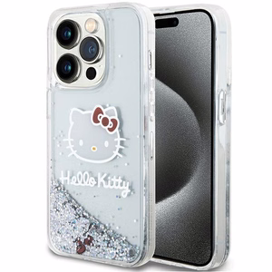 Hello Kitty Liquid Glitter Charms Kitty Head viedtālruņa apvalks iPhone 14 Pro Max - sudraba