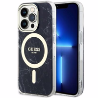 Guess GUHMP14XPCUMAK iPhone 14 Pro Max 6.7" melns cietais apvalks Marble Magnētiskais