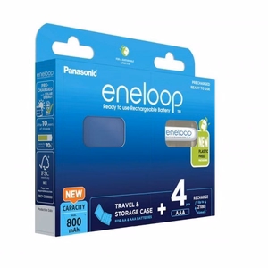 Uzlādējamas baterijas PANASONIC ENELOOP AAA 800 mAh 4 gab. + maciņš (BK-4MCDE/4CP+CASE)