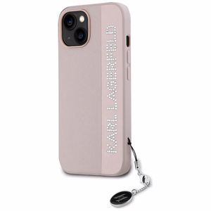 Karl Lagerfeld Saffiano Rhinestones & Charm viedtālruņa apvalks iPhone 15 / 14 / 13 - rozā