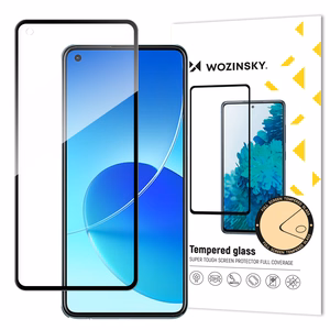 Wozinsky rūdīts stikls ar pilnu līmes slāni, īpaši izturīgs aizsargstikls ar rāmi, saderīgs ar apvalku, paredzēts Oppo Reno6 4G, melns