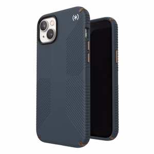 Speck Presidio2 Grip vāciņš ierīcei iPhone 15 Plus / 14 Plus, ar neslīdošu satvērienu, “Charcoal / Cool Bronze / Slate” krāsu kombinācija