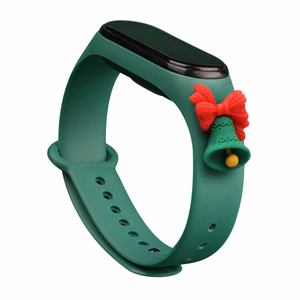 Siksna Xmas Xiaomi Mi Band 3 / 4 Ziemassvētku silikona siksna aproce ar zvaniņu - tumši zaļa