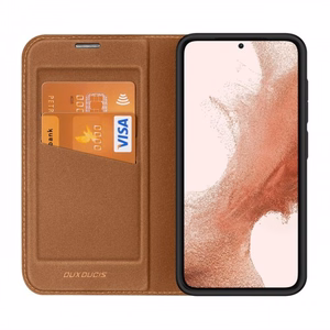 Dux Ducis Skin X2 viedtālruņa apvalks Samsung Galaxy S23+ atverams apvalks ar maku un statīvu brūns