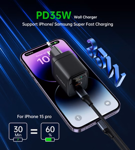 Choetech PD6051 USB-C USB-C PD 35W GaN sienas lādētājs ar ekrānu - melns