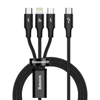 Baseus kabelis 3in1 Rapid PD USB-C - micro USB + Lightning + USB-C 1,5m melns 20W