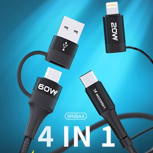 Wozinsky WNBAA 4in1 cable 2x USB-C 1x USB-A 1x Lightning 60W 1 m - black