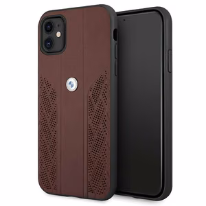 BMW ādas perforēts viedtālruņa apvalks iPhone 11 / Xr - sarkans