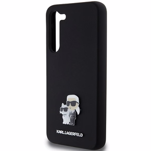 Karl Lagerfeld silikona Karl&Choupette metāla piespraude viedtālruņa apvalks Samsung Galaxy S23+ - melns