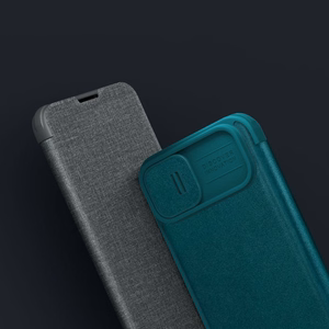 Nillkin Qin auduma apvalks iPhone 14 Plus ar kameras vāciņu un maciņu zils