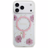 Guess Resin Flowers Glitter MagSafe futrālis iPhone 17 Pro Max rozā krāsā