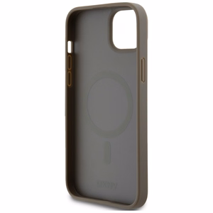 DKNY Ādas raksts metāla logotips Magnētiskais viedtālruņa apvalks iPhone 15 Plus / 14 Plus - brūna