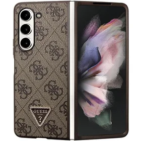 Guess ādas 4G trīsstūra Strass viedtālruņa apvalks Samsung Galaxy Z Fold 5 - brūns