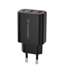 Wozinsky CWCUCUCB 30W USB-C / 2 x USB-A sienas lādētājs - melns