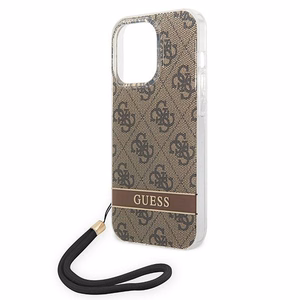 Guess GUOHCP14LH4STW iPhone 14 Pro 6.1 "brūns / brūns cietais apvalks 4G druka Siksna