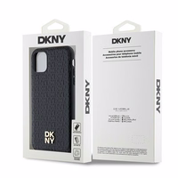DKNY ādas monogrammas raksts metāla logotips magnētiskais viedtālruņa apvalks iPhone 11 / Xr - melns