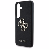 Guess Grained Big 4G Logo Small Classic Logo viedtālruņa apvalks Samsung Galaxy S25 melns