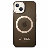 Guess GUHMP14SHTCMK iPhone 14 6.1" melns/melns cietais apvalks Zelta kontūra Daļēji caurspīdīgs Magnētiskais