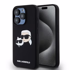 Karl Lagerfeld Silikonais Karl&Choupette Ring MagSafe apvalks iPhone 15 Pro Max - melns