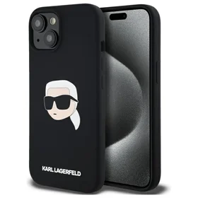 Karl Lagerfeld KLHMP15SSKHPPLK iPhone 15 6.1" melns/melns cietais apvalks Silikona Karl galvas apdruka MagSafe