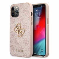 Guess 4G Liels Metāla logotips vāciņš iPhone 12 / 12 Pro - rozā