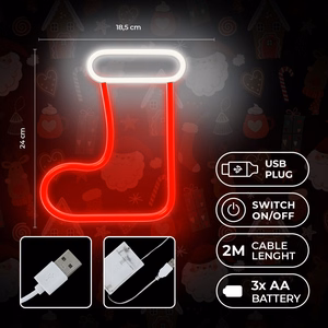 Neon LED CHRISTMAS SOCK balts sarkans FLNE23 Forever Light