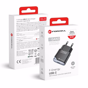 FORCELL F-ENERGY GaN III B135101-E īpaši plāns ceļojumu lādētājs 1 x Type C + USB A PD QC4.0 3A 35W melns
