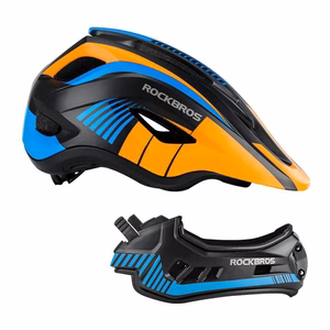 Rockbros TT-32SOBL-M bērnu velosipēda ķivere ar noņemamu zoda aizsargu, M izmērs - melna un oranža