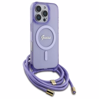 Guess Crossbody Cord Uzraksts Magnētiskais viedtālruņa apvalks iPhone 16 Pro - violets