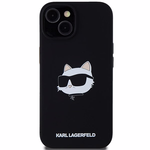 Karl Lagerfeld Silikona Choupette Head Magnētiskais viedtālruņa apvalks iPhone 15 Plus / 14 Plus – melns