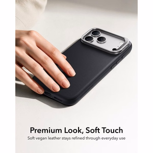 ESR Leather vāciņš modelim iPhone 18 Pro / 17 Pro, ar statīvu, saderīgs ar MagSafe – melns