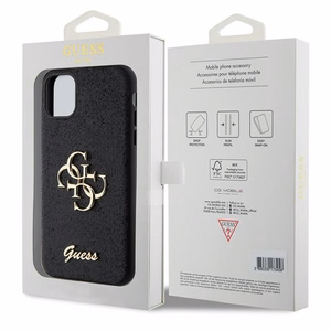 Guess GUHCN61HG4SGK apvalks iPhone 11 / Xr - melns mirdzošs uzraksts Liels 4G