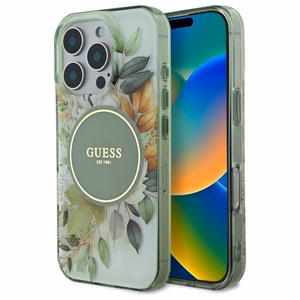 Guess IML Ziedi un tonālie apļi Magnētiskais viedtālruņa apvalks iPhone 16 Pro - zaļš