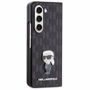 Karl Lagerfeld Saffiano Monogram Ikonik Pin viedtālruņa apvalks Samsung Galaxy Z Fold 5 - melns