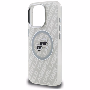 Karl Lagerfeld IML Glitter Karl & Choupette Heads Logo MagSafe maciņš iPhone 16 Pro - pelēks