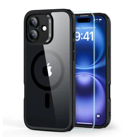 ESR Classic Hybrid Halolock MagSafe komplekts ar aizsargstiklu iPhone 16 - skaidrs ar melnu rāmi