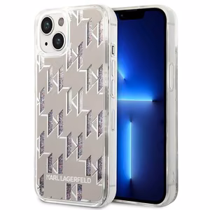Karl Lagerfeld KLHCP14SLMNMS iPhone 14 6.1 "cietais viedtālruņa apvalks sudraba / sudraba šķidrais mirdzums Monogram