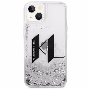 Karl Lagerfeld Liquid Glitter Big KL viedtālruņa apvalks iPhone 14 - sudraba