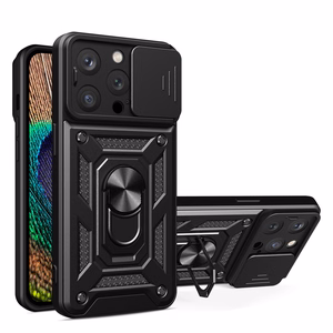 Hybrid Armor Camshield viedtālruņa apvalks iPhone 14 Pro Max bruņu apvalks ar kameras vāciņu melns