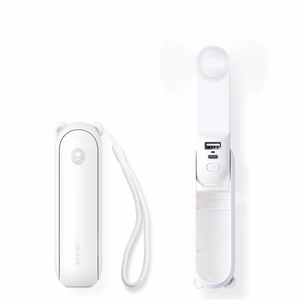 Jisulife Life8 Plus pārnēsājams rokas USB ventilators ar ārējā akumulatora funkciju un lukturīti, 4500 mAh, balts