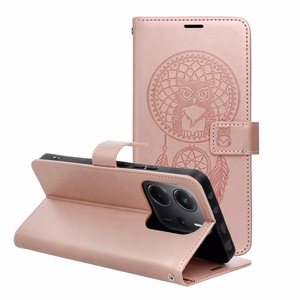 MEZZO grāmatas tipa viedtālruņa apvalks XIAOMI Redmi Note 14 4G (GLOBAL - 164,84mm x 78,15mm x 8,16mm) ar sapņu ķērāju, rozā zelta krāsas