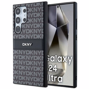 DKNY ādas Mono Stripe un Metal Logo viedtālruņa apvalks Samsung Galaxy S24 Ultra - melns