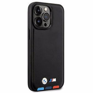 Viedtālruņa apvalks BMW BMHMP14L22PTDK iPhone 14 Pro 6.1 "melns / melna Ādas Zīmogs Trīskrāsu Magnētiskais