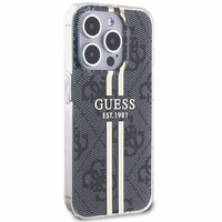 Guess IML 4G Gold Stripe viedtālruņa apvalks iPhone 15 Pro - melns