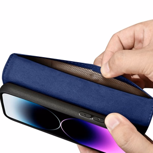 iCarer Maki apvalks 2in1 vāks iPhone 14 Pro Max Anti-RFID ādas atverams apvalks zils (WMI14220728-BU)