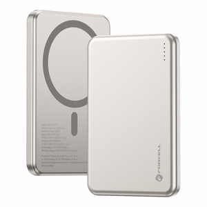 Forcell F-Energy Slim F5K9 ārējais akumulators, saderīgs ar MagSafe, 5000 mAh, 15 W, QC 4.0, PD 3.0, Cloud Dancer