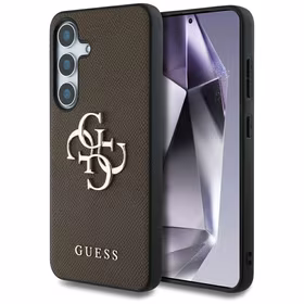 Guess Grained Big 4G Logo Small Classic Logo viedtālruņa apvalks Samsung Galaxy S25 brūns