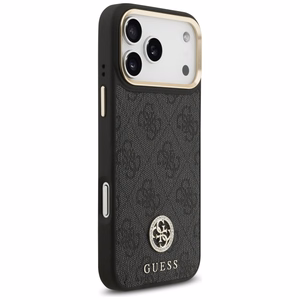 Guess 4G Strass Logo & Big Strap Metal Buttons Magnētiskais apvalks iPhone 17 Pro Max - melns