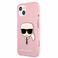 Karl Lagerfeld Glitter Karl's Head apvalks iPhone 13 mini - rozā
